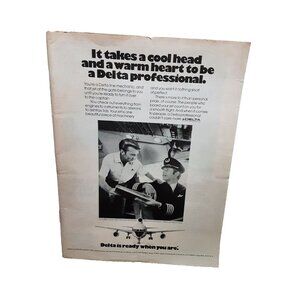 1974 Delta Air Lines Ready When You Are Pilot Mechanic Original Print Ad